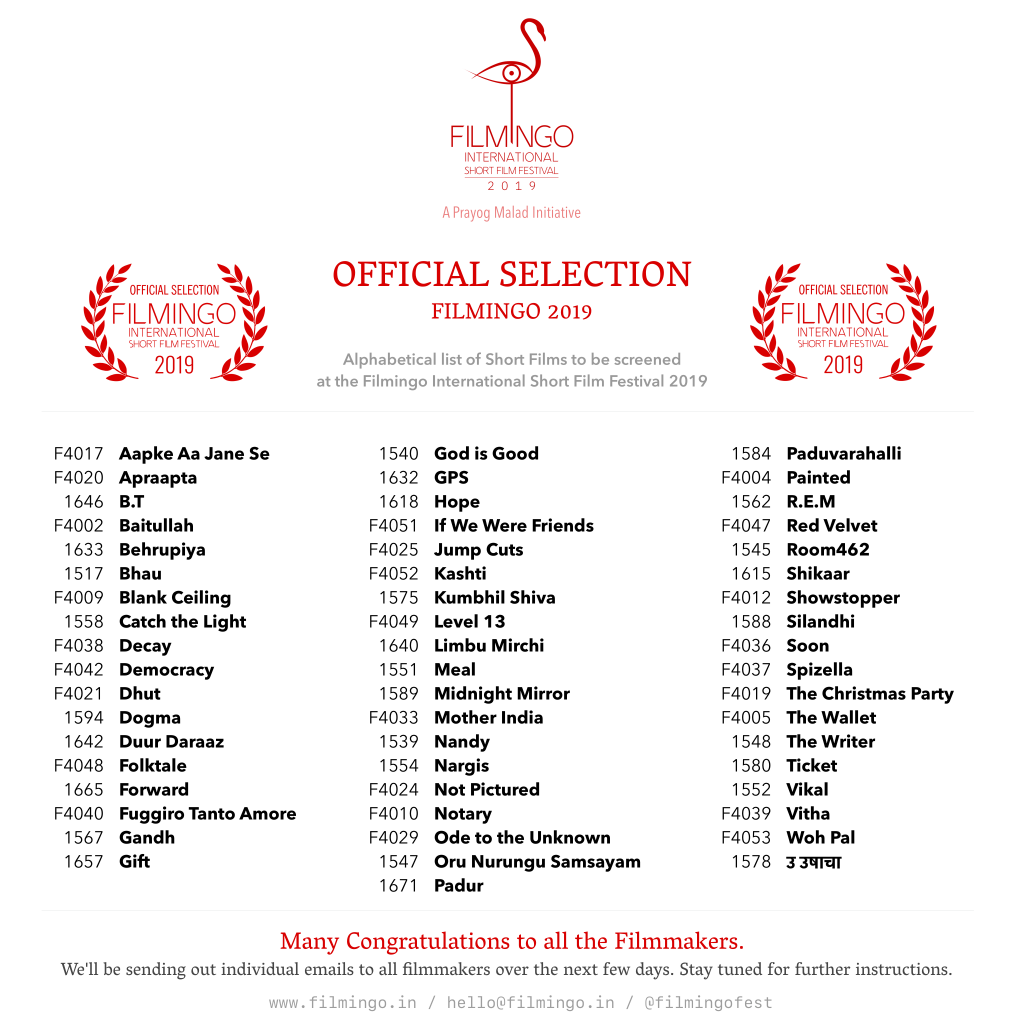 Filmingo 2019 Short Films Official Selection